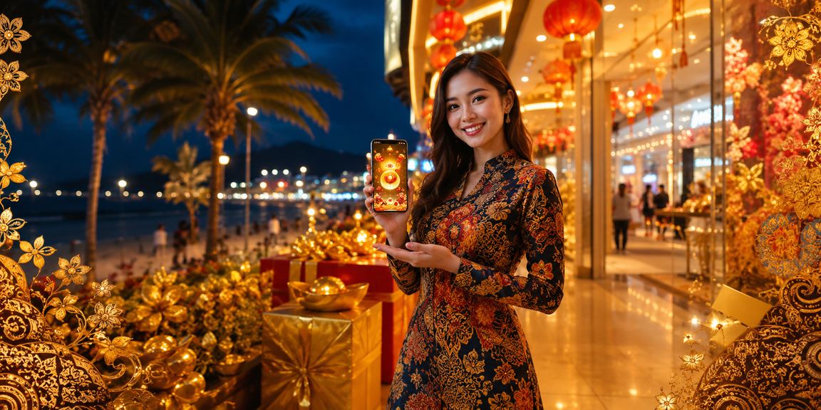 Suasana permainan bertuah Langkawi dengan rekaan batik moden dan lampu berkilauan
